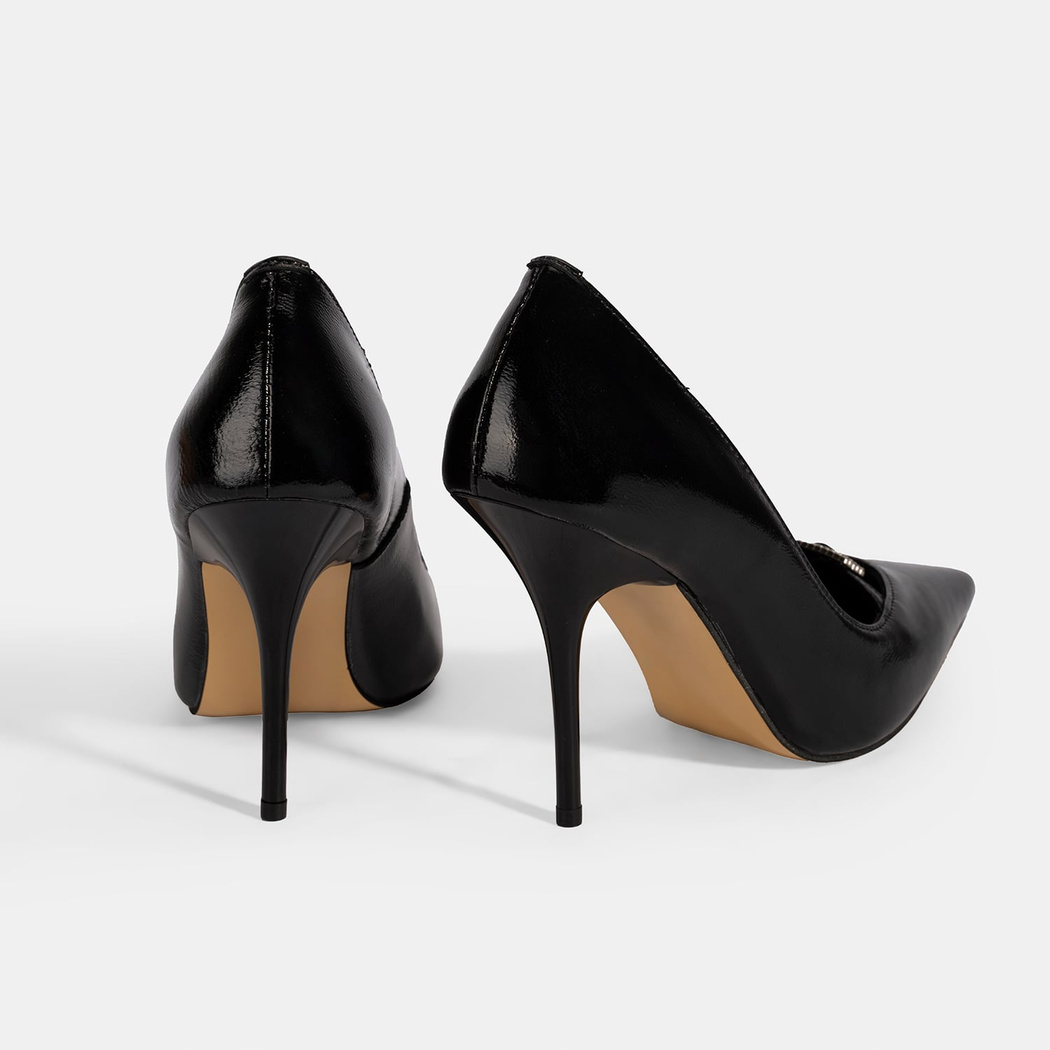 Kadın Siyah Taşlı Toka Detaylı Rugan Topuklu Abiye Ayakkabı