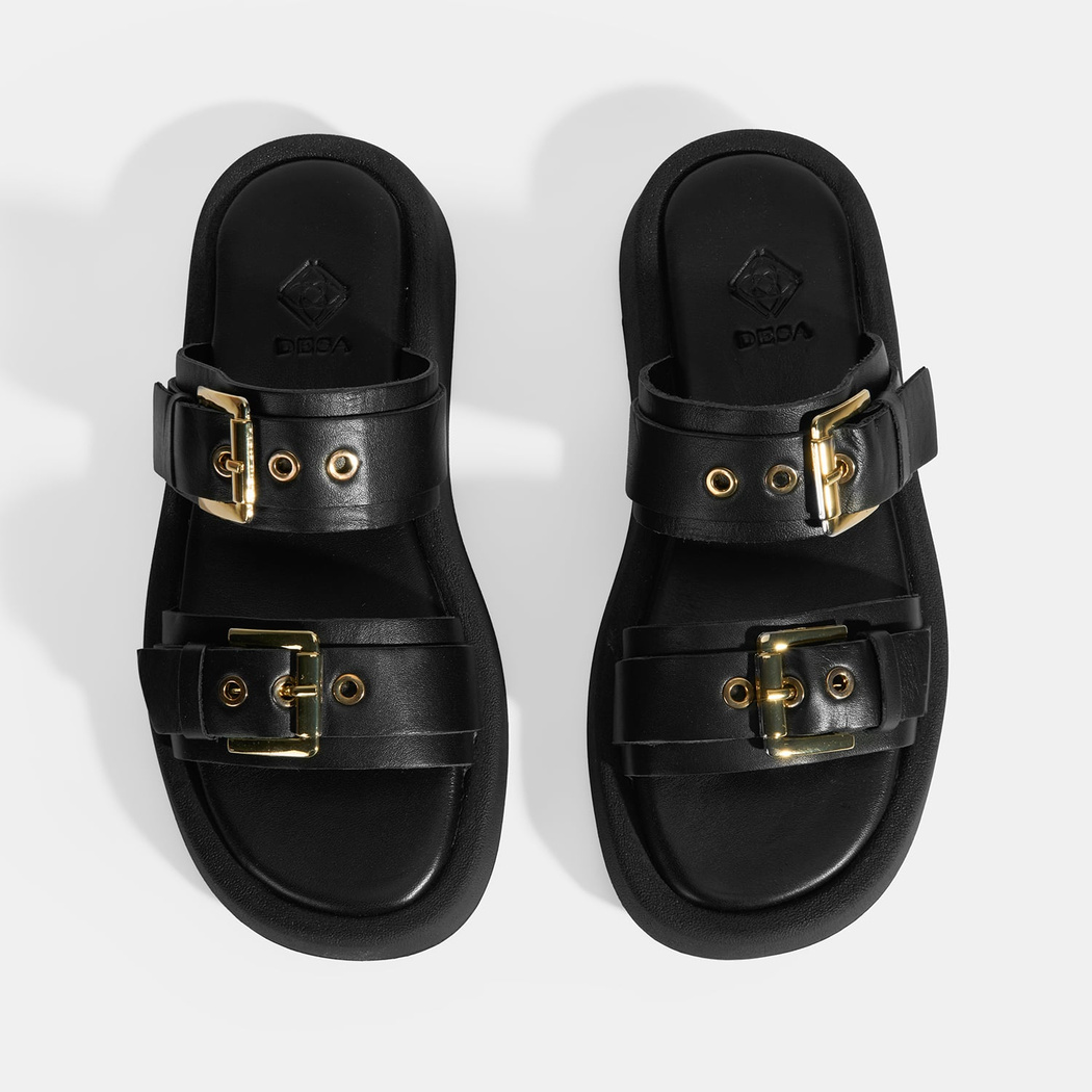 Kadın Siyah Toka Detaylı Deri Terlik 