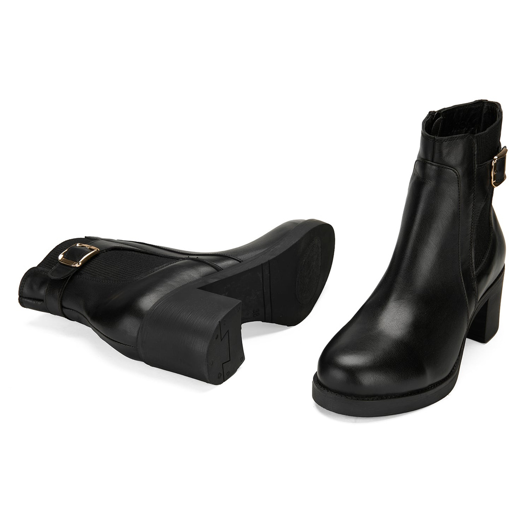 Kadın Siyah Topuklu Deri Bot