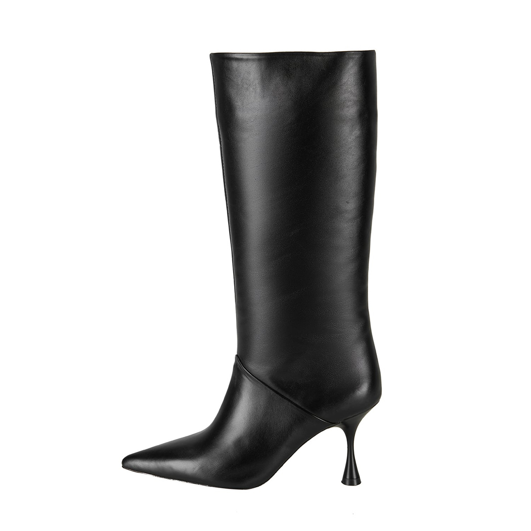 Kadın Siyah Topuklu Deri Çizme