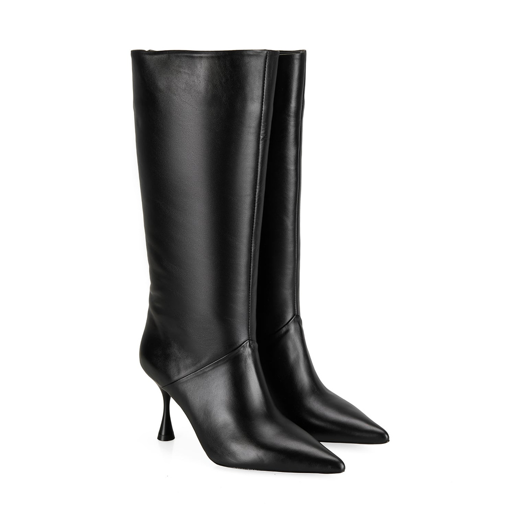 Kadın Siyah Topuklu Deri Çizme