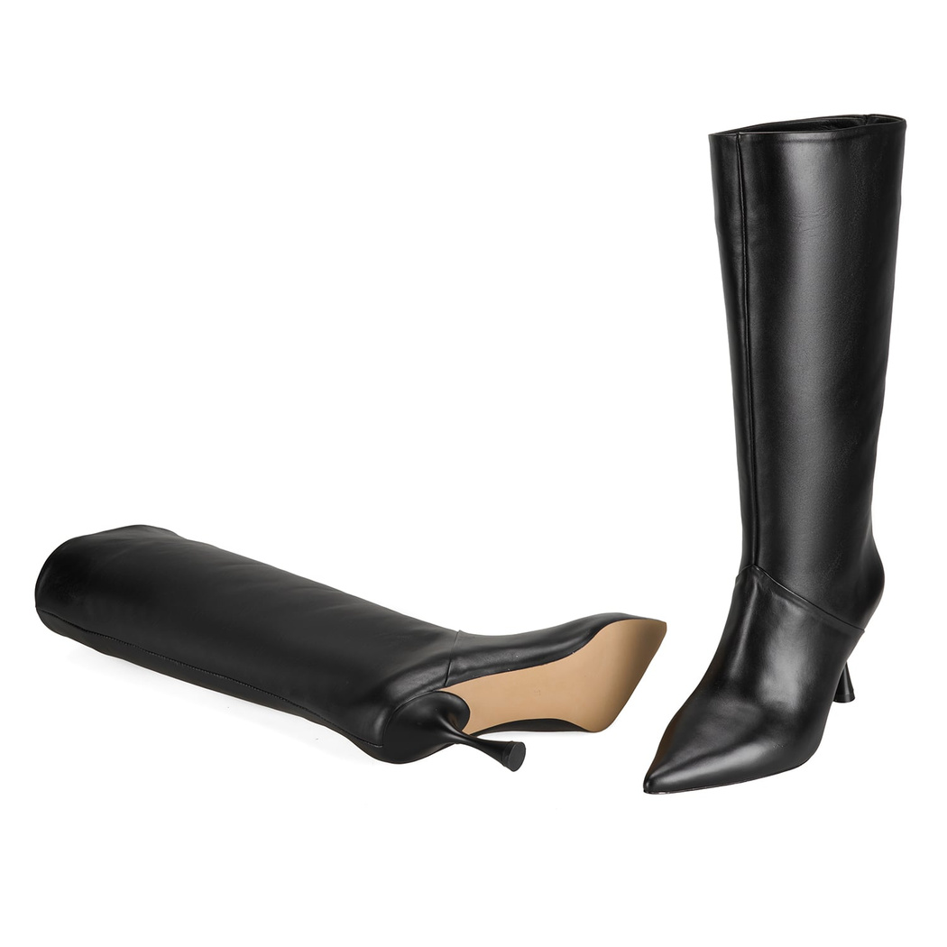 Kadın Siyah Topuklu Deri Çizme