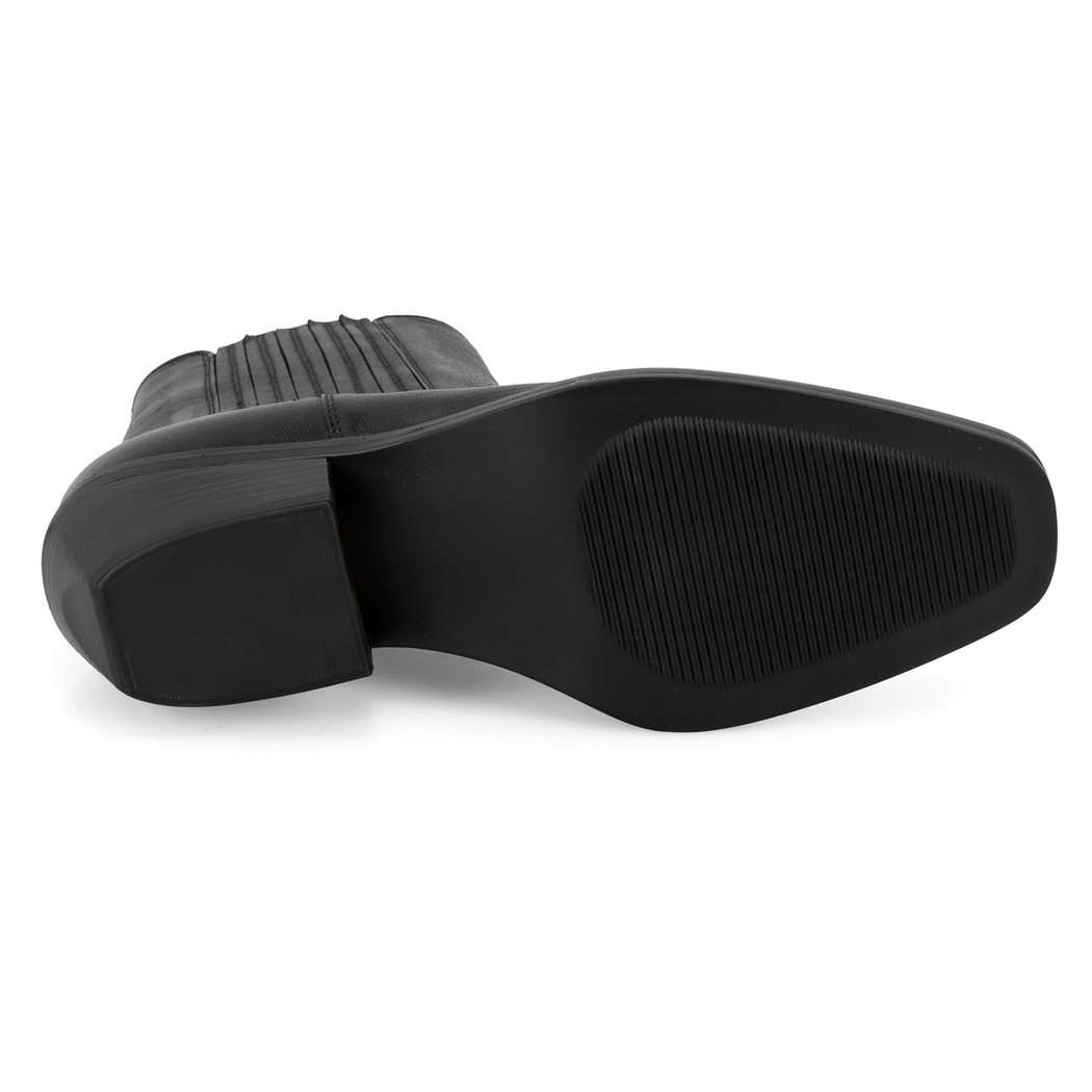 Kadın Siyah Topuklu Deri Kovboy Botu