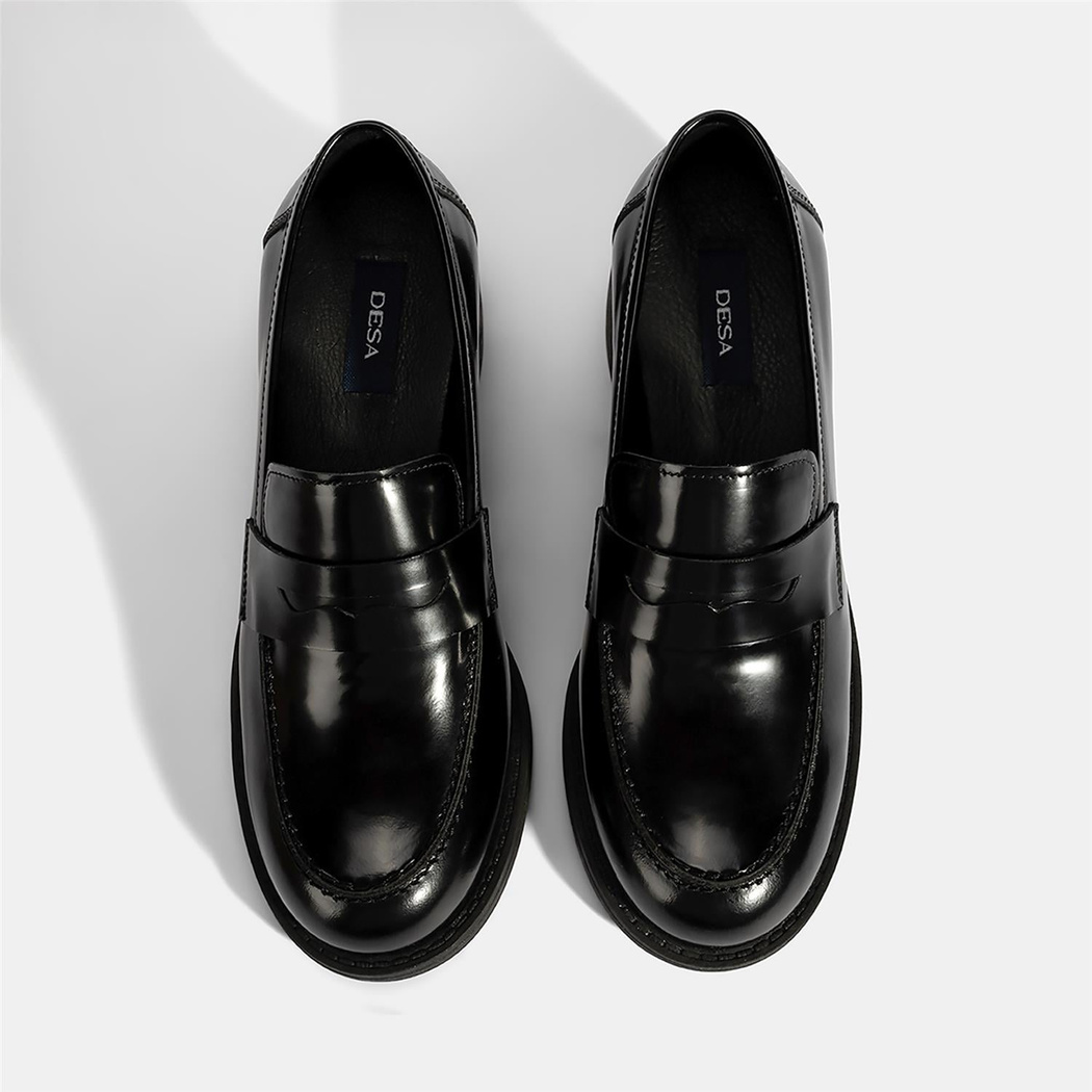 Kadın Siyah Topuklu Deri Loafer