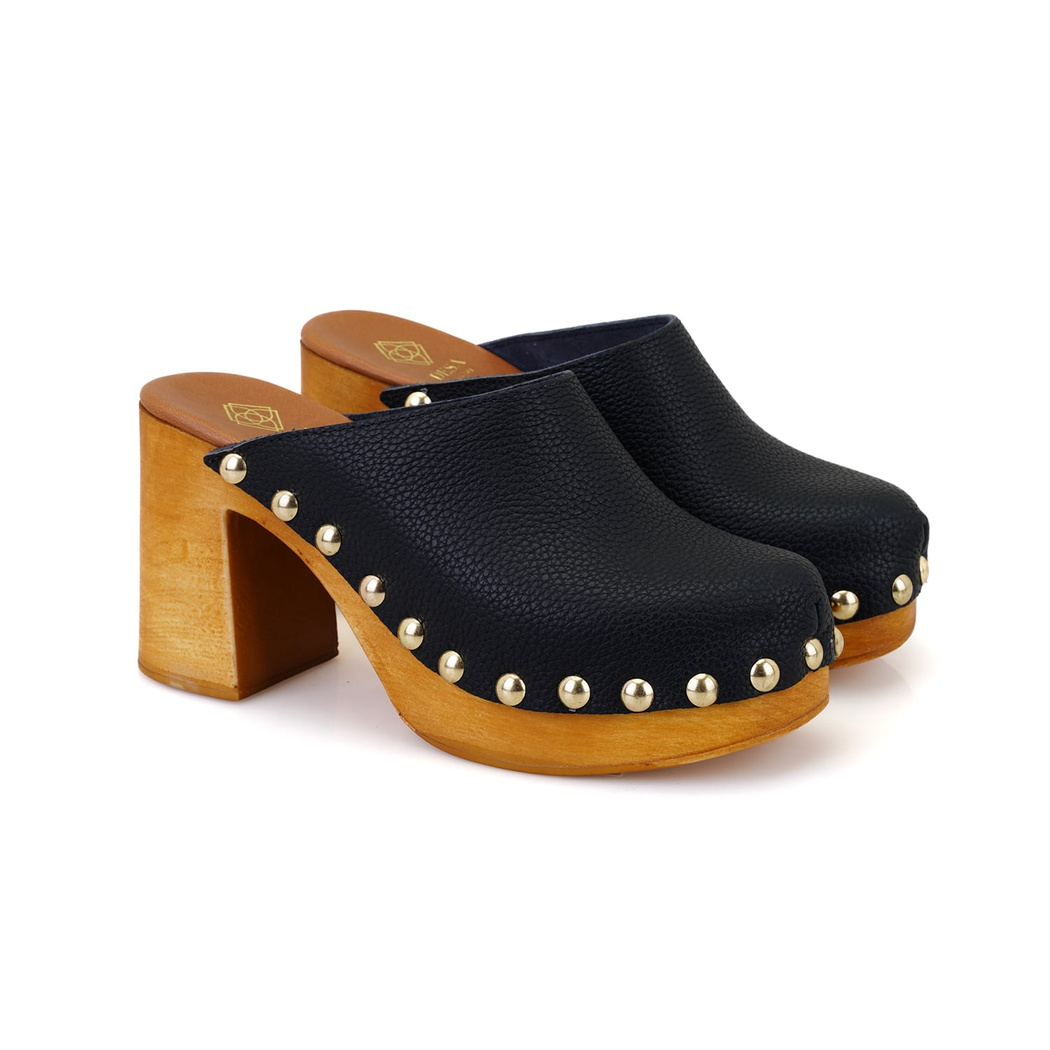 Kadın Siyah Topuklu Deri Sabo