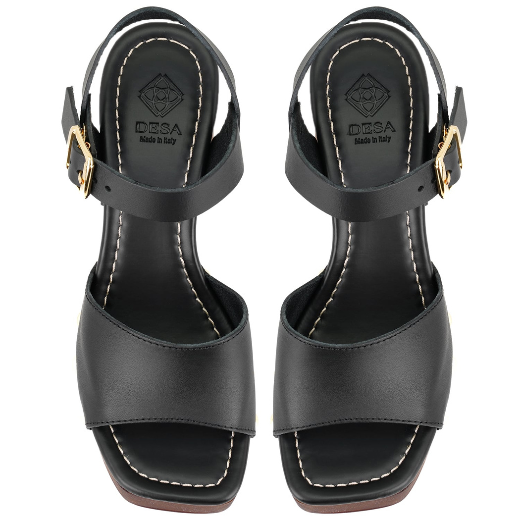 Kadın Siyah Topuklu Deri Sandalet