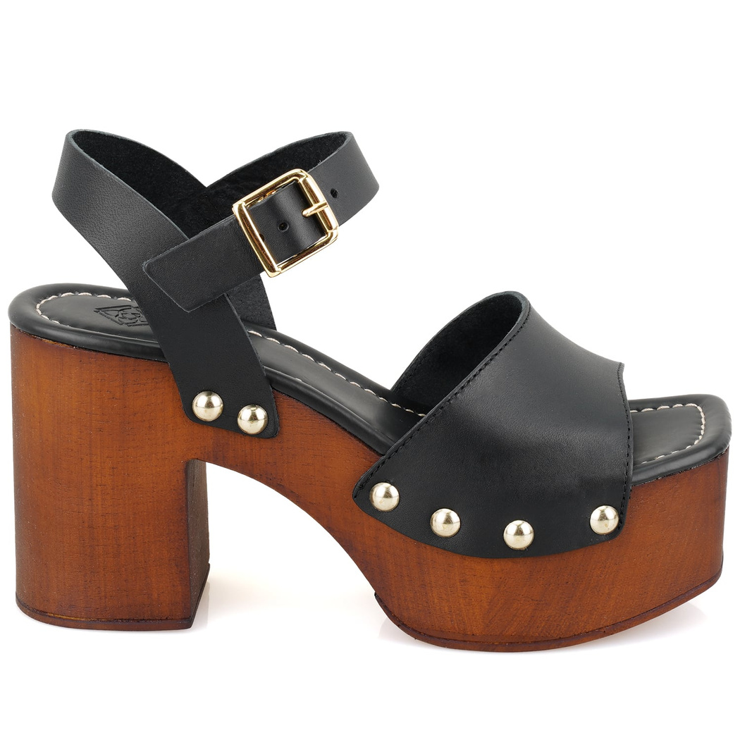 Kadın Siyah Topuklu Deri Sandalet