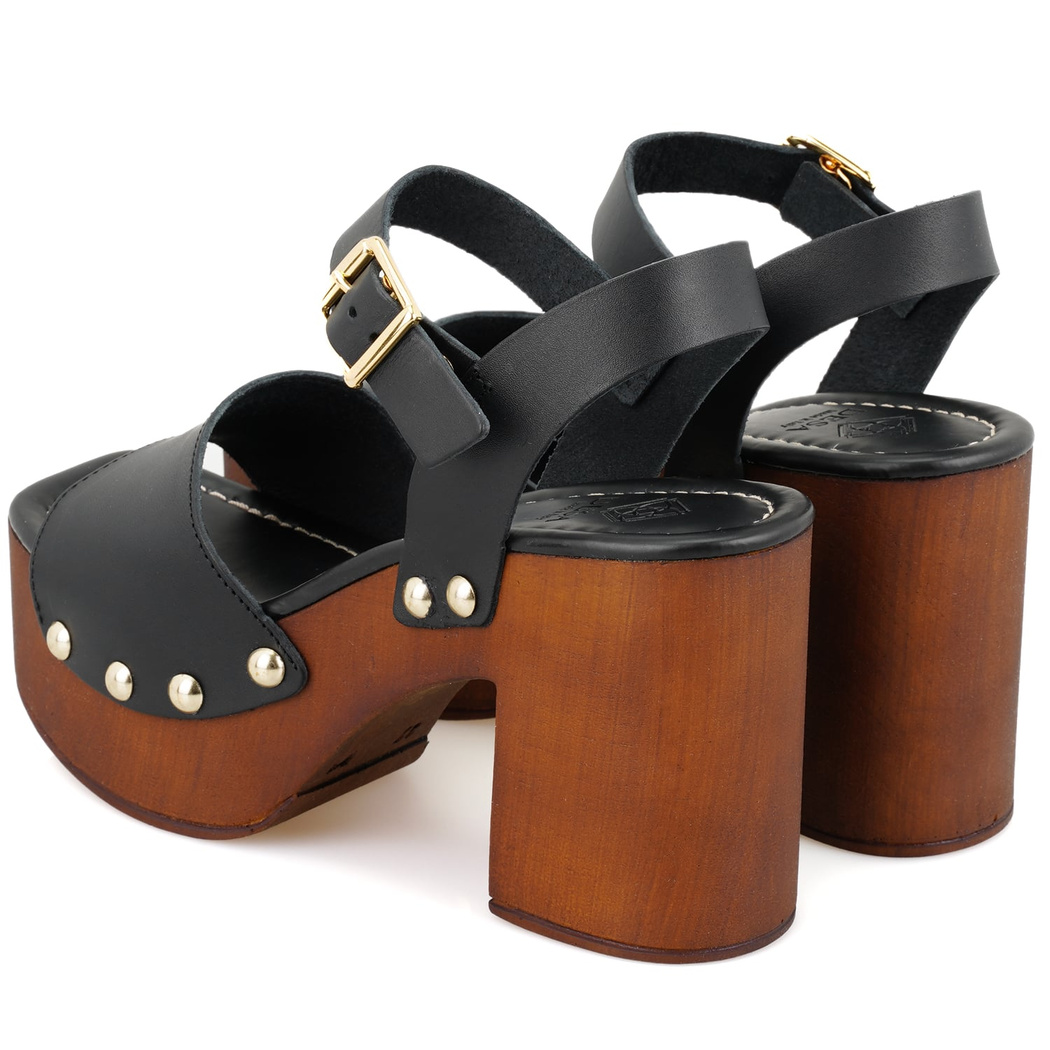 Kadın Siyah Topuklu Deri Sandalet