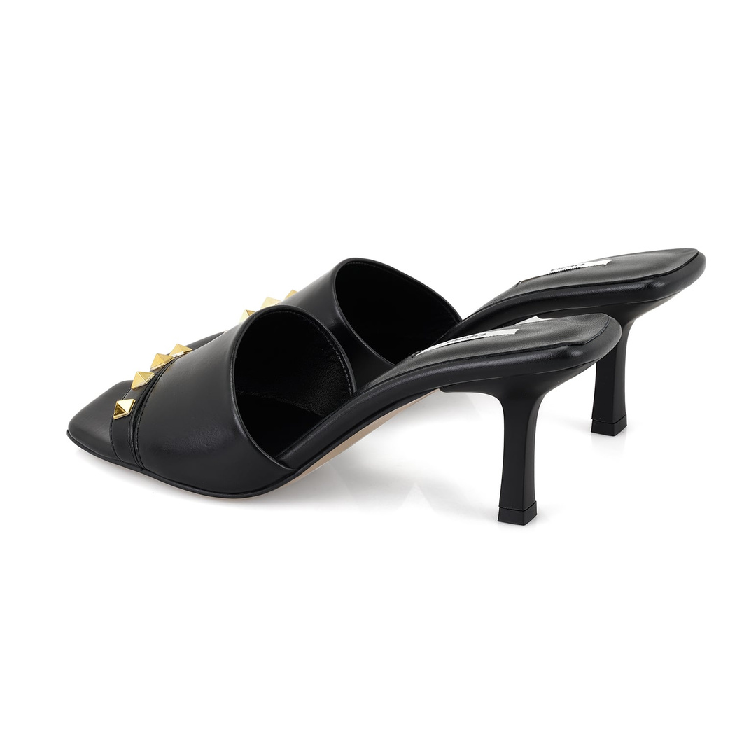 Kadın Siyah Topuklu Deri Terlik
