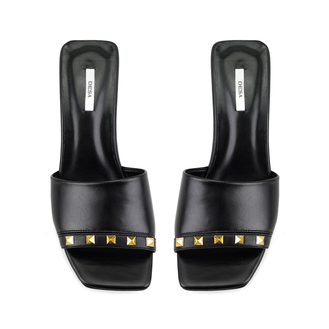 Kadın Siyah Topuklu Deri Terlik