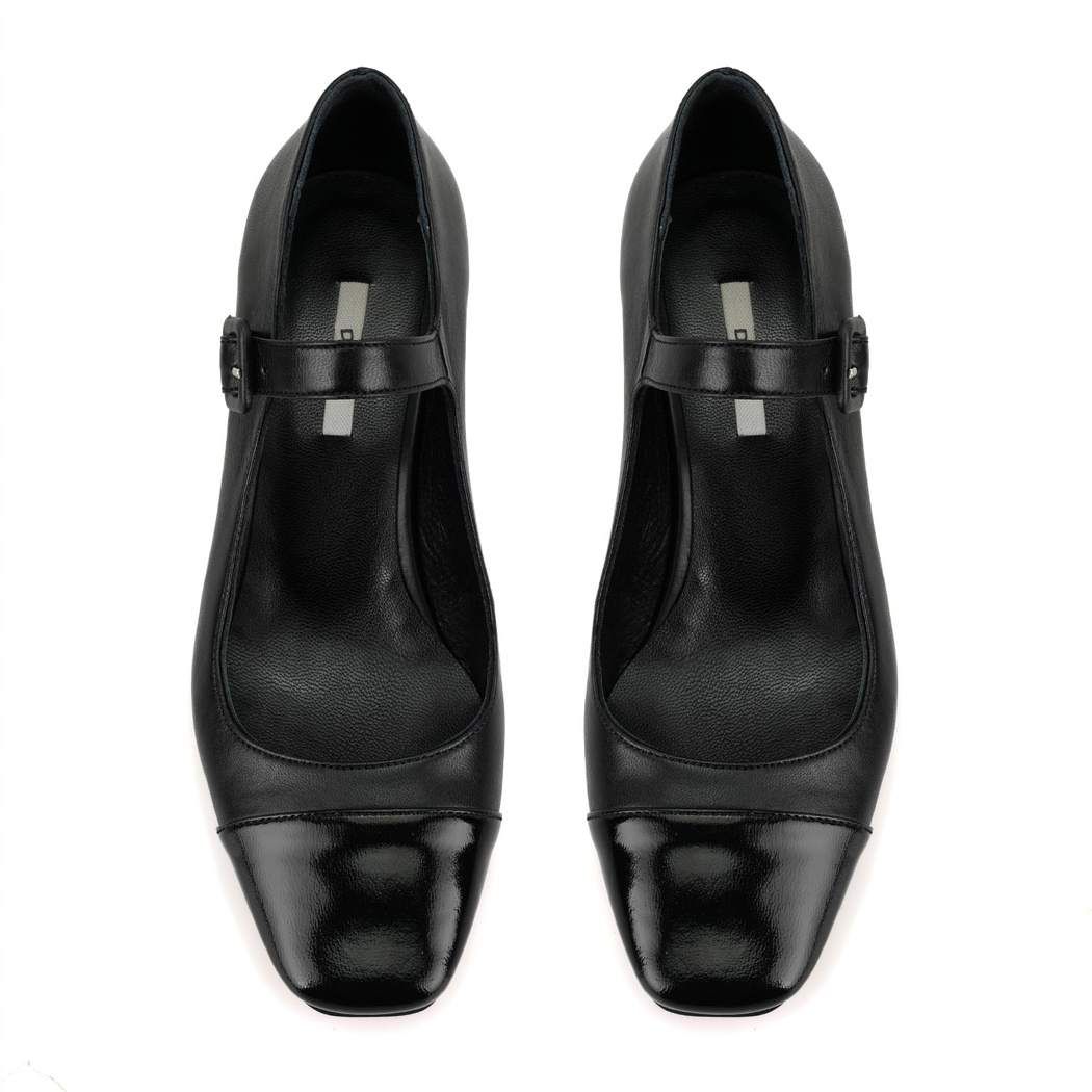 Kadın Siyah Topuklu Mary Jane Deri Klasik Ayakkabı