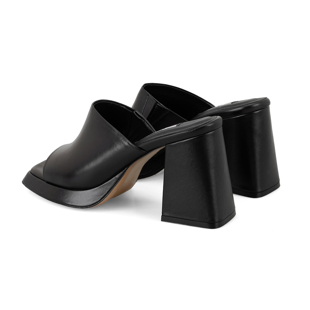 Kadın Siyah Topuklu Napa Deri Terlik