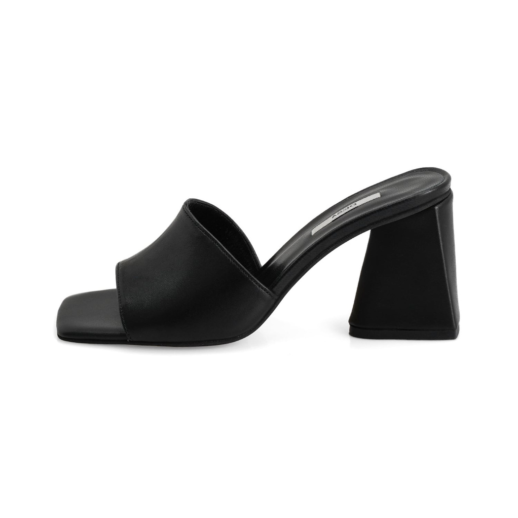 Kadın Siyah Topuklu Napa Deri Terlik