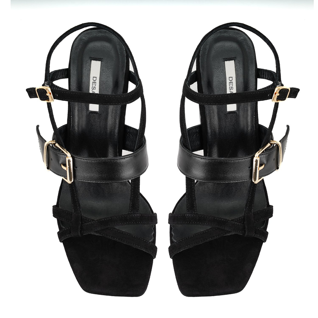 Kadın Siyah Topuklu Süet Deri Sandalet