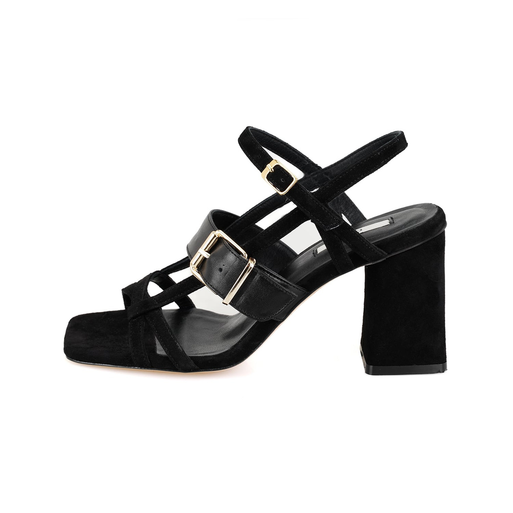 Kadın Siyah Topuklu Süet Deri Sandalet