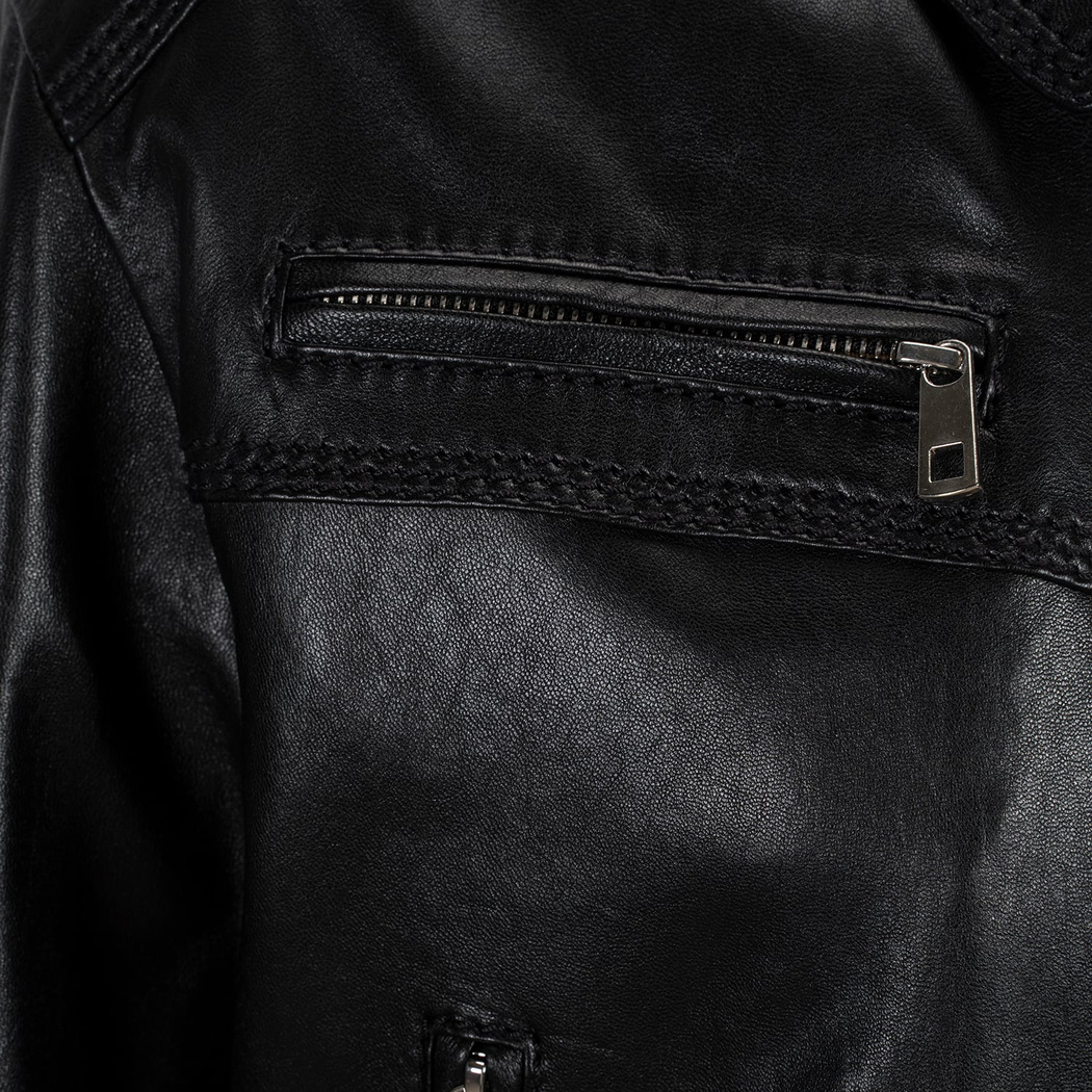 Kadın Siyah Yakalı Deri Bomber Ceket