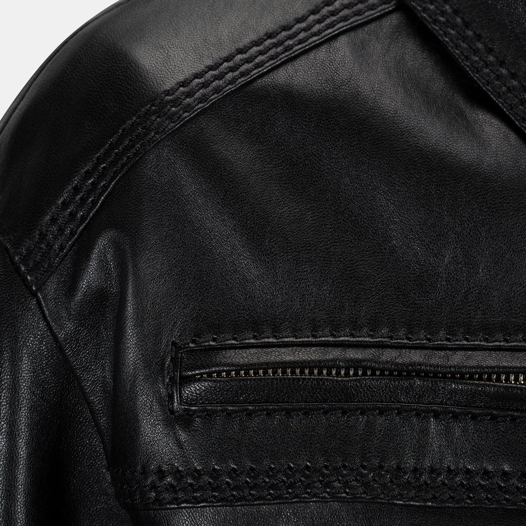 Kadın Siyah Yakalı Deri Bomber Ceket