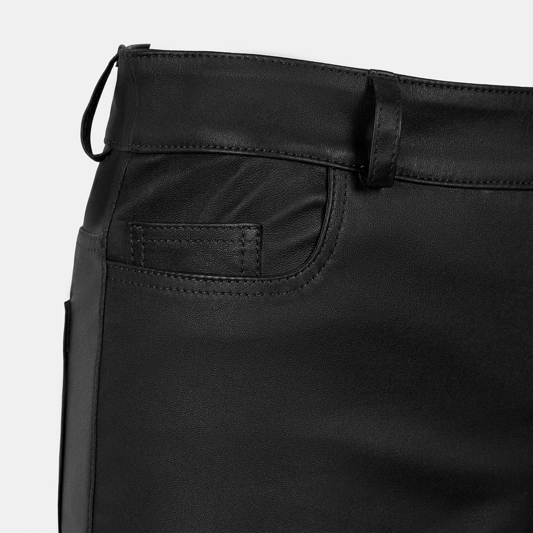 Kadın Siyah Yüksek Bel Stretch Deri Pantolon