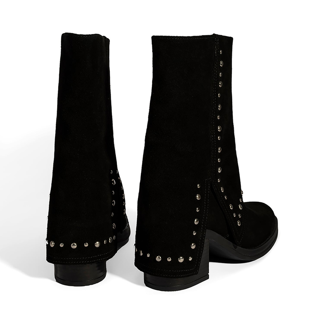 Kadın Siyah Zımba Detaylı Kalın Topuklu Süet Bot