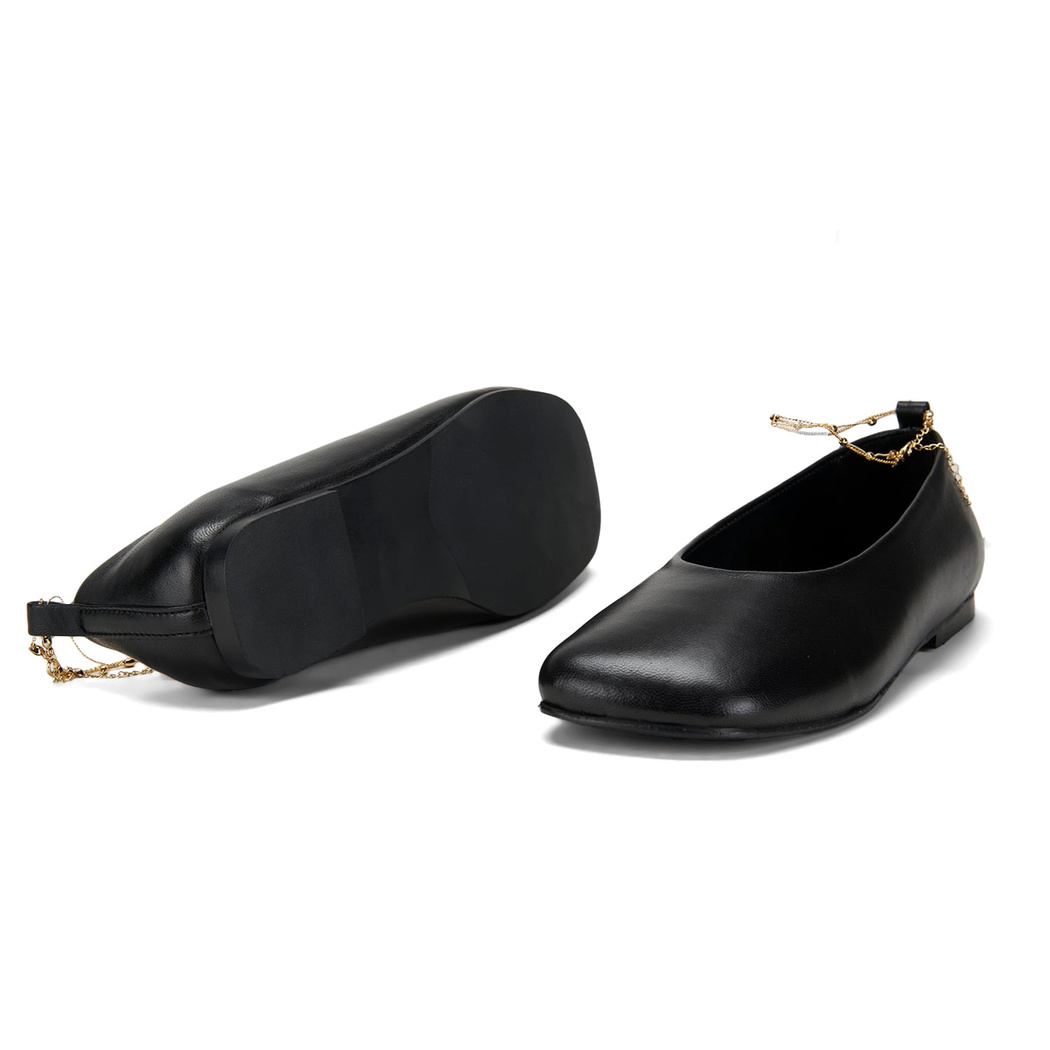 Kadın Siyah Zincir Detaylı Babet