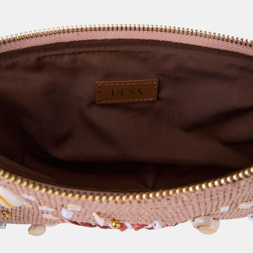 Kadın Somon Deniz Kabuğu Aksesuarlı Hasır Clutch
