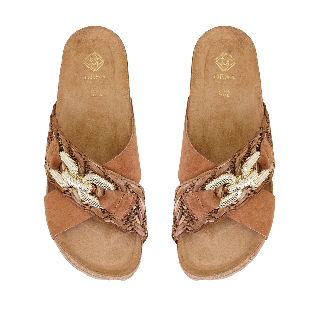 Kadın Taba Aksesuarlı Deri Terlik