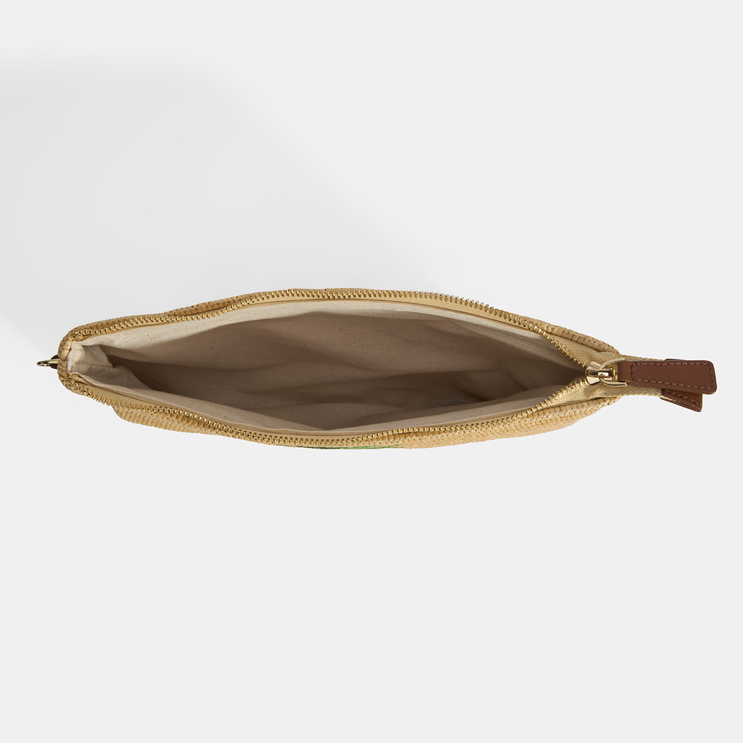 Kadın Taba Ananas Nakışlı Hasır Clutch