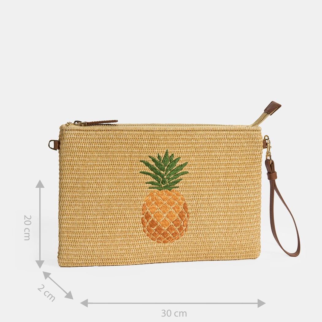 Kadın Taba Ananas Nakışlı Hasır Clutch