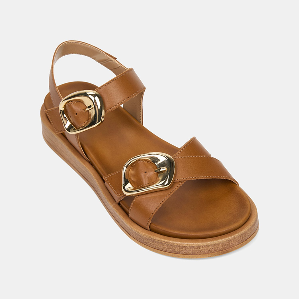 Kadın Taba Ayarlanabilir Metal Tokalı Deri Sandalet