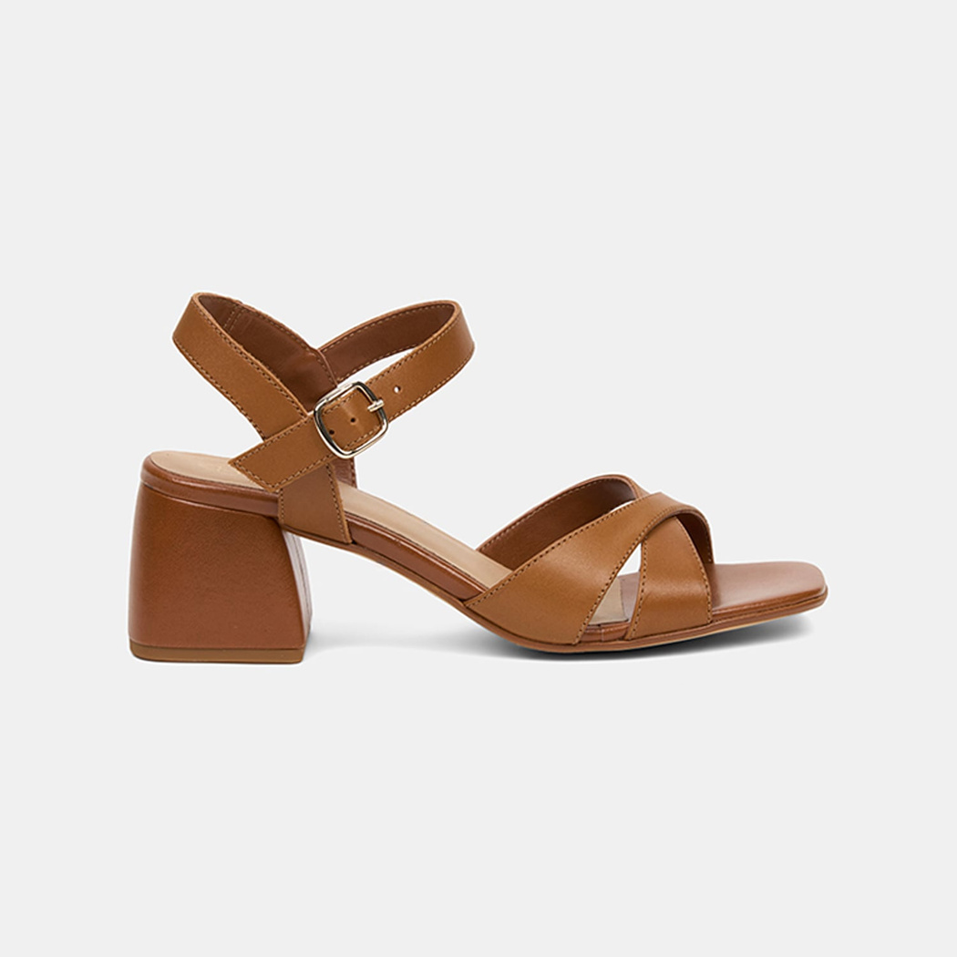 Kadın Taba Ayarlanabilir Metal Tokalı Deri Sandalet