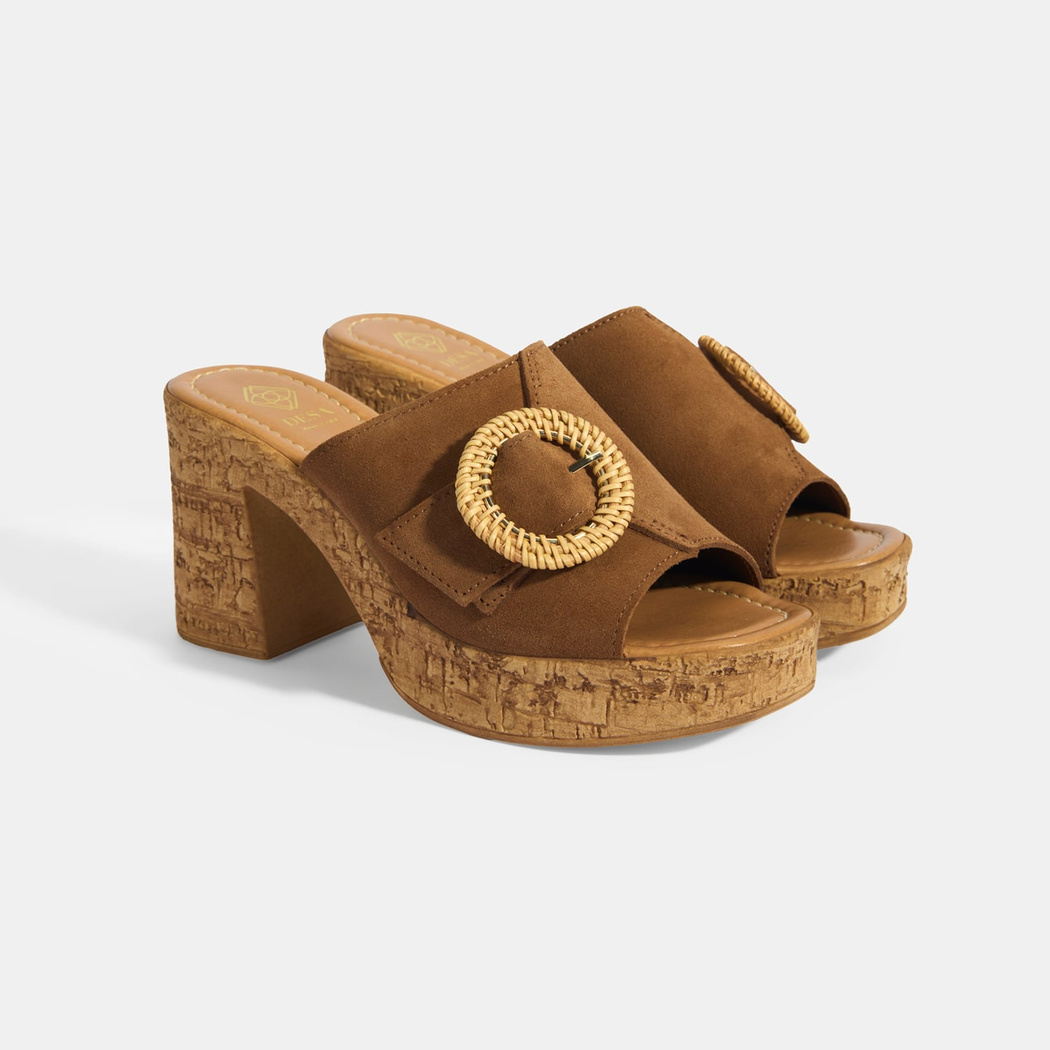 Kadın Taba Ayarlanabilir Toka Detaylı Süet Topuklu Terlik