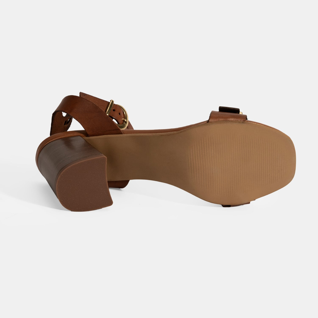 Kadın Taba Ayarlanabilir Tokalı Deri Topuklu Sandalet