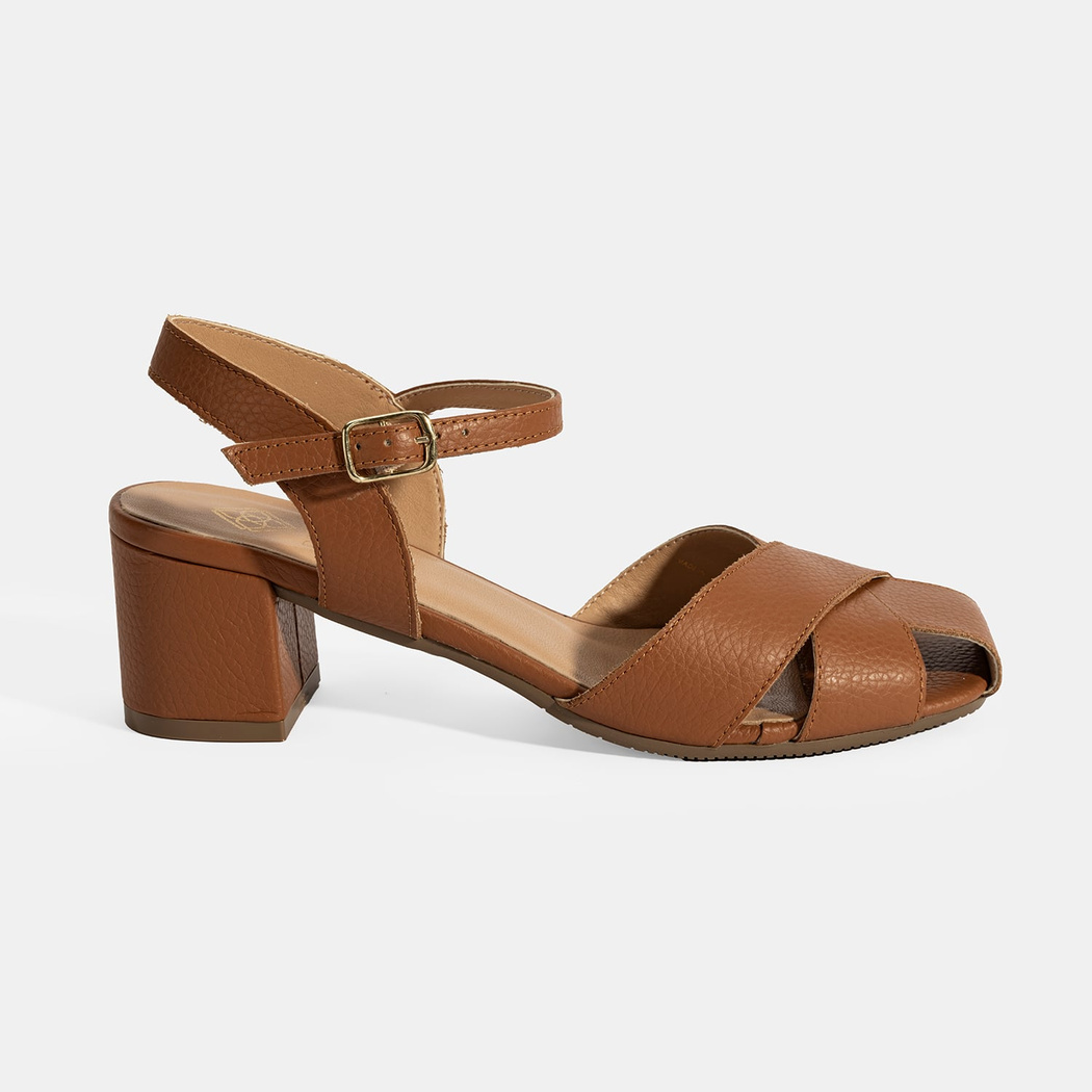 Kadın Taba Ayarlanabilir Tokalı Deri Topuklu Sandalet