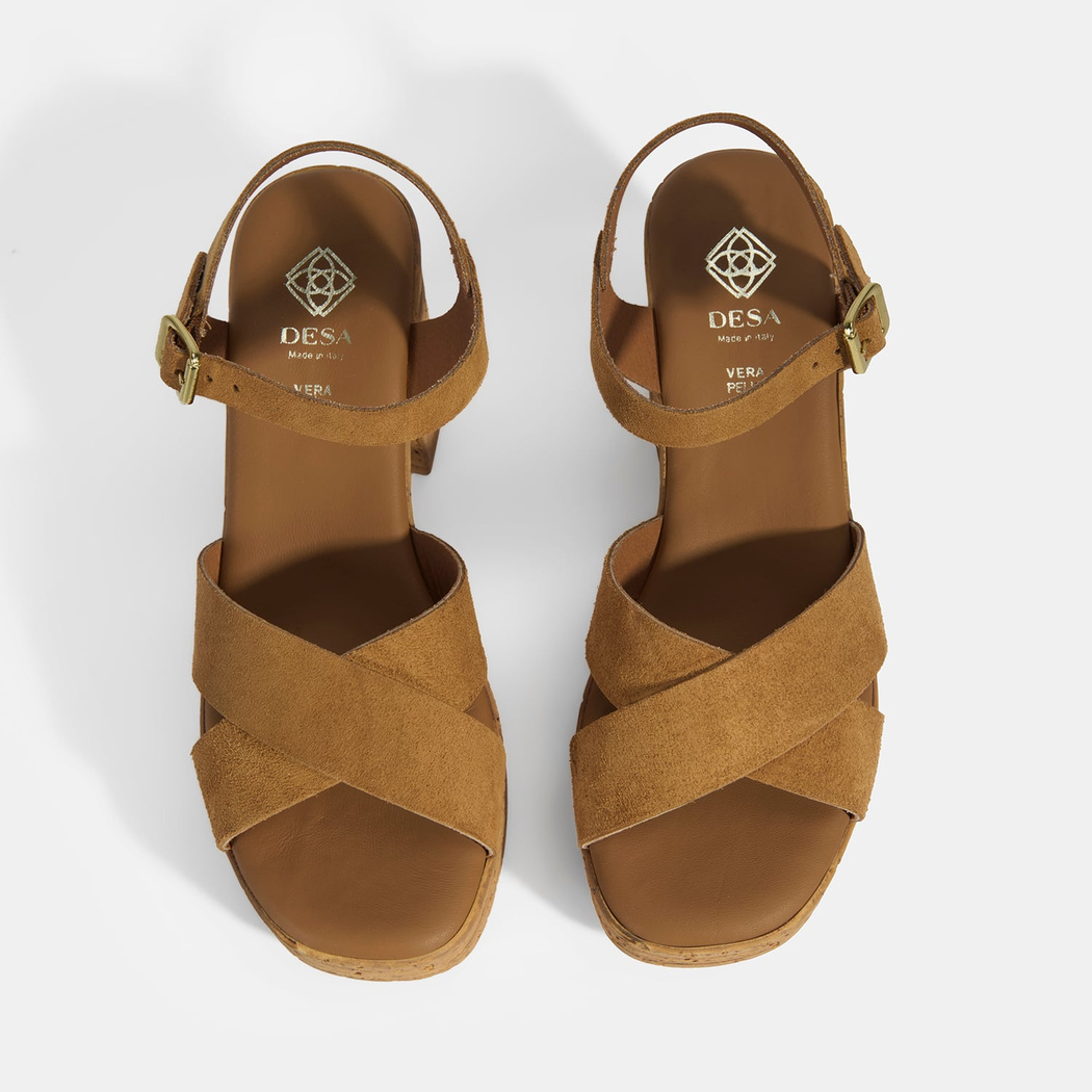 Kadın Taba Ayarlanabilir Tokalı Topuklu Süet Sandalet    