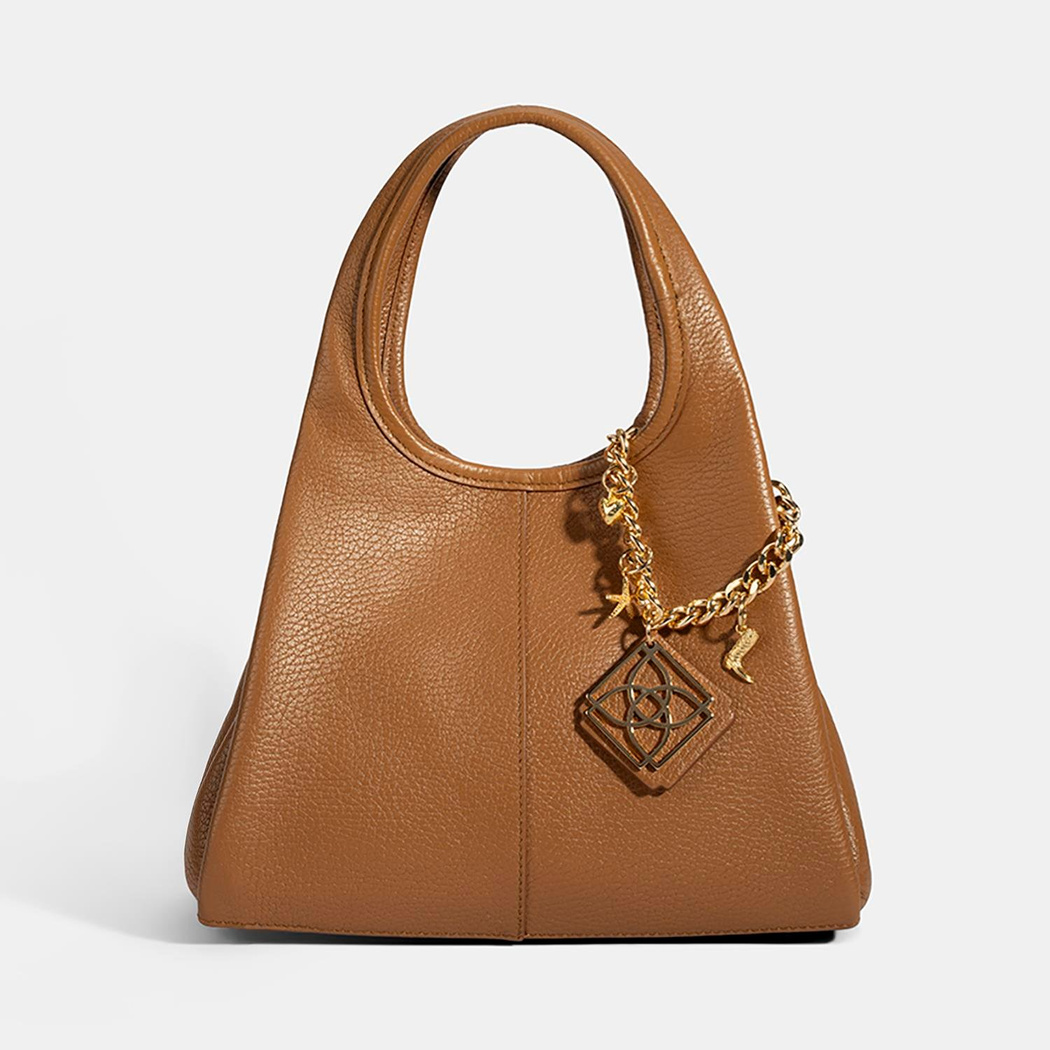 Kadın Taba Charm Aksesuarlı Deri El Çantası