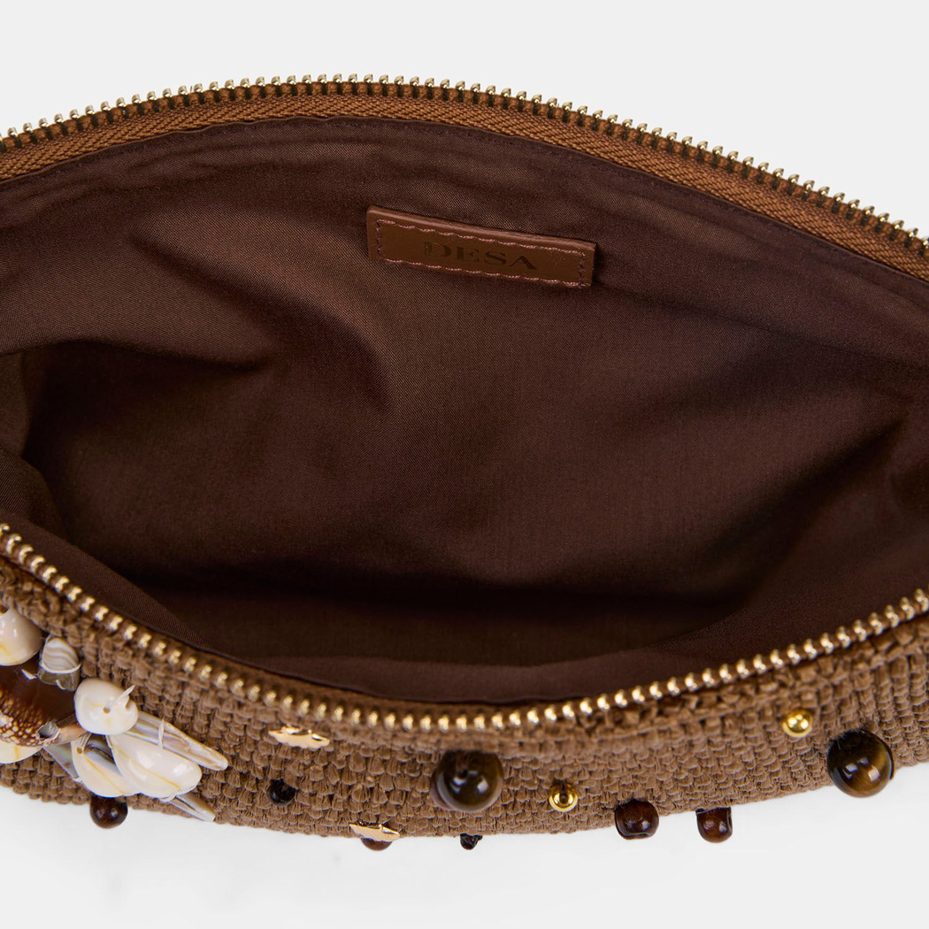 Kadın Taba Deniz Kabuğu Aksesuarlı Hasır Clutch