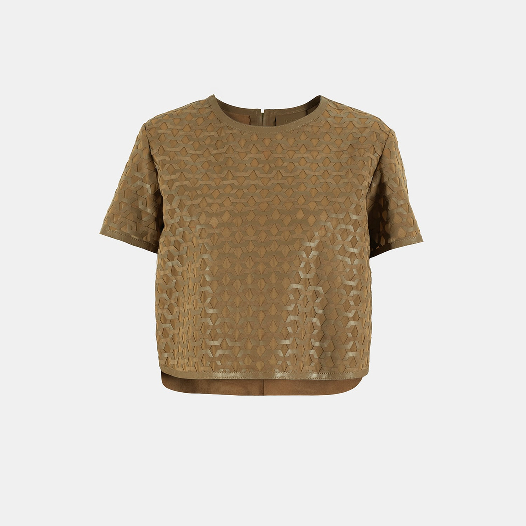 Kadın Taba Deri Detaylı Bluz