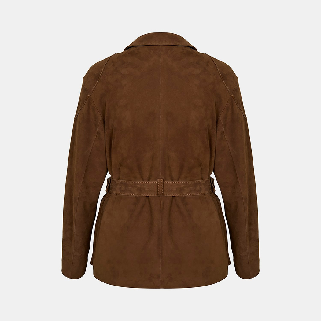 Kadın Taba Dik Yakalı Kemerli Süet Ceket