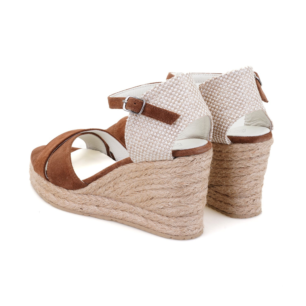 Kadın Taba Dolgu Topuk Süet Espadril Sandalet