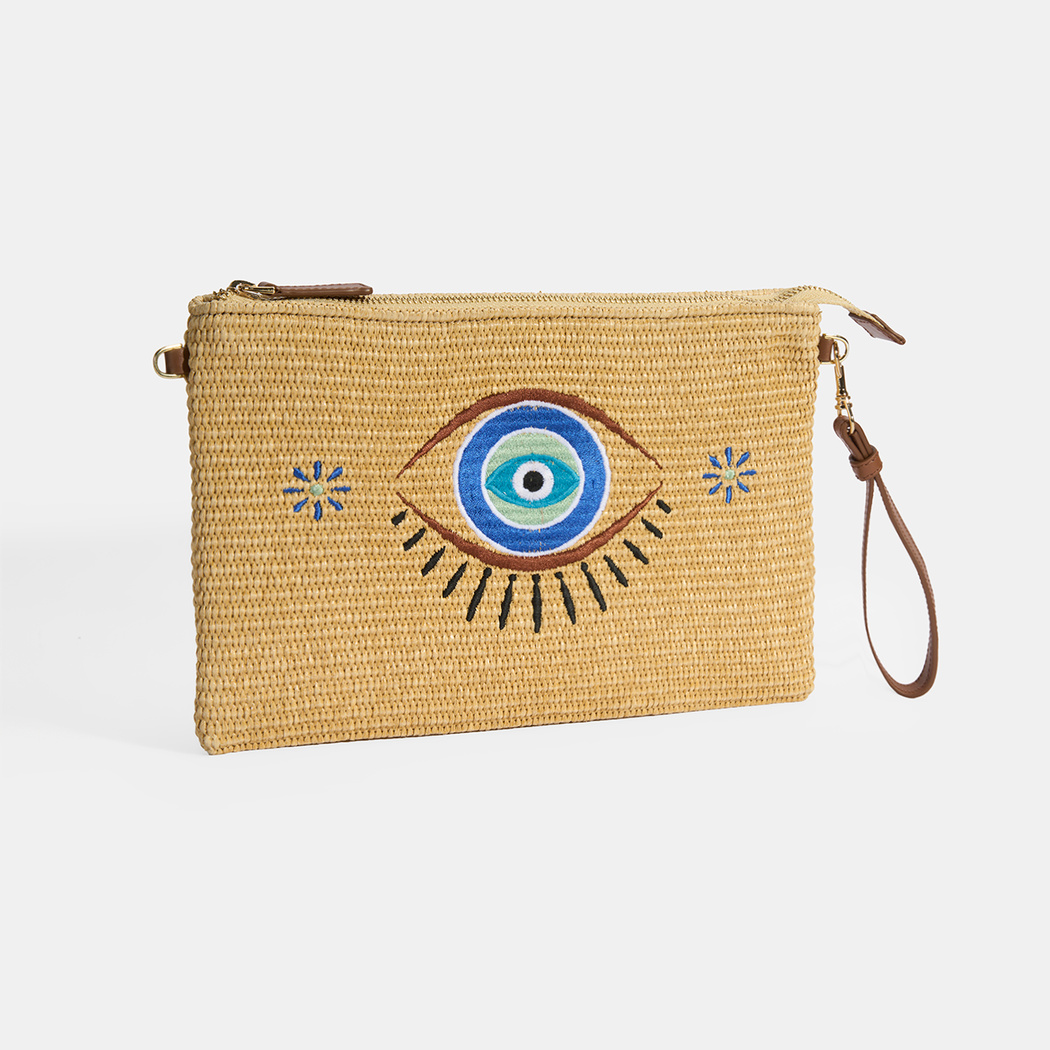 Kadın Taba Göz Nakışlı Hasır Clutch