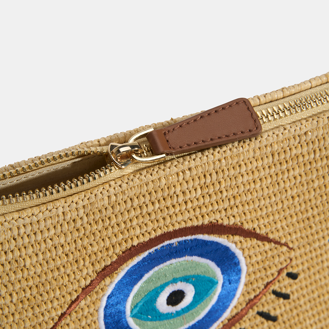 Kadın Taba Göz Nakışlı Hasır Clutch