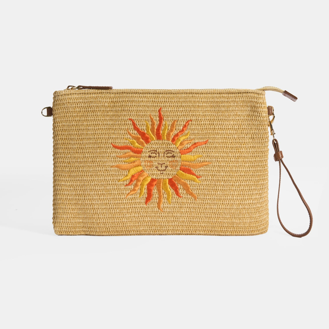 Kadın Taba Güneş Nakışlı Hasır Clutch