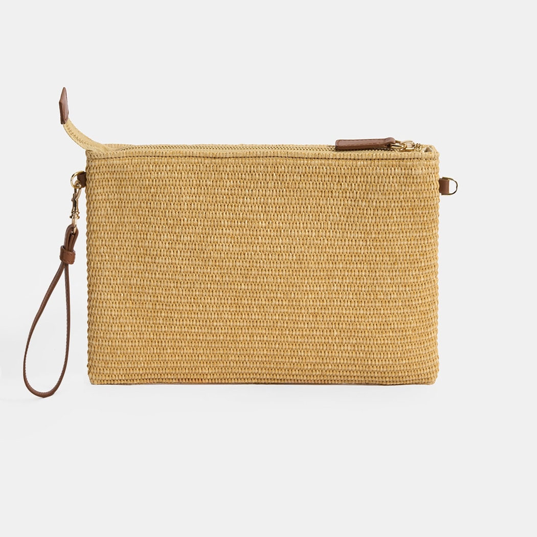 Kadın Taba Güneş Nakışlı Hasır Clutch