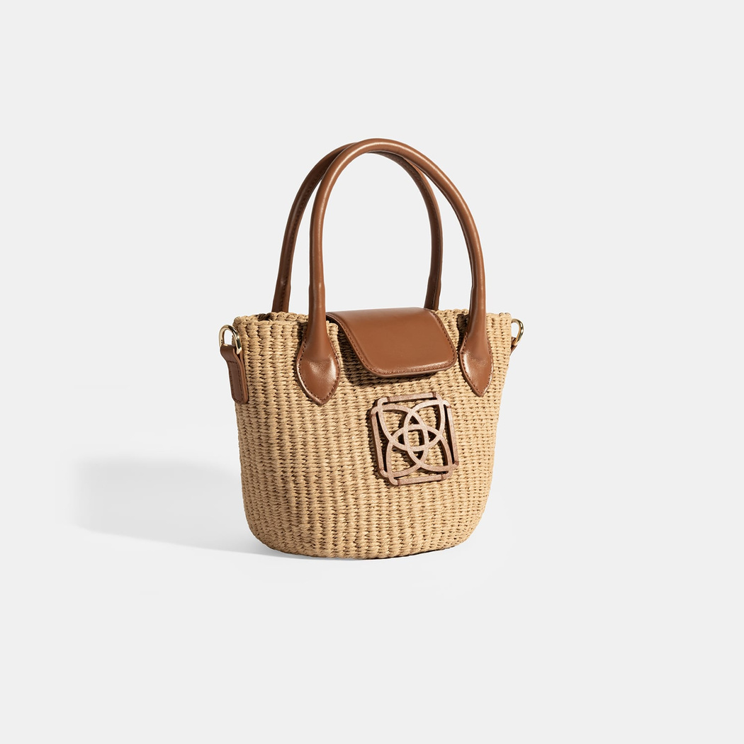 Kadın Taba Monogram Logolu Hasır Mini El Çantası