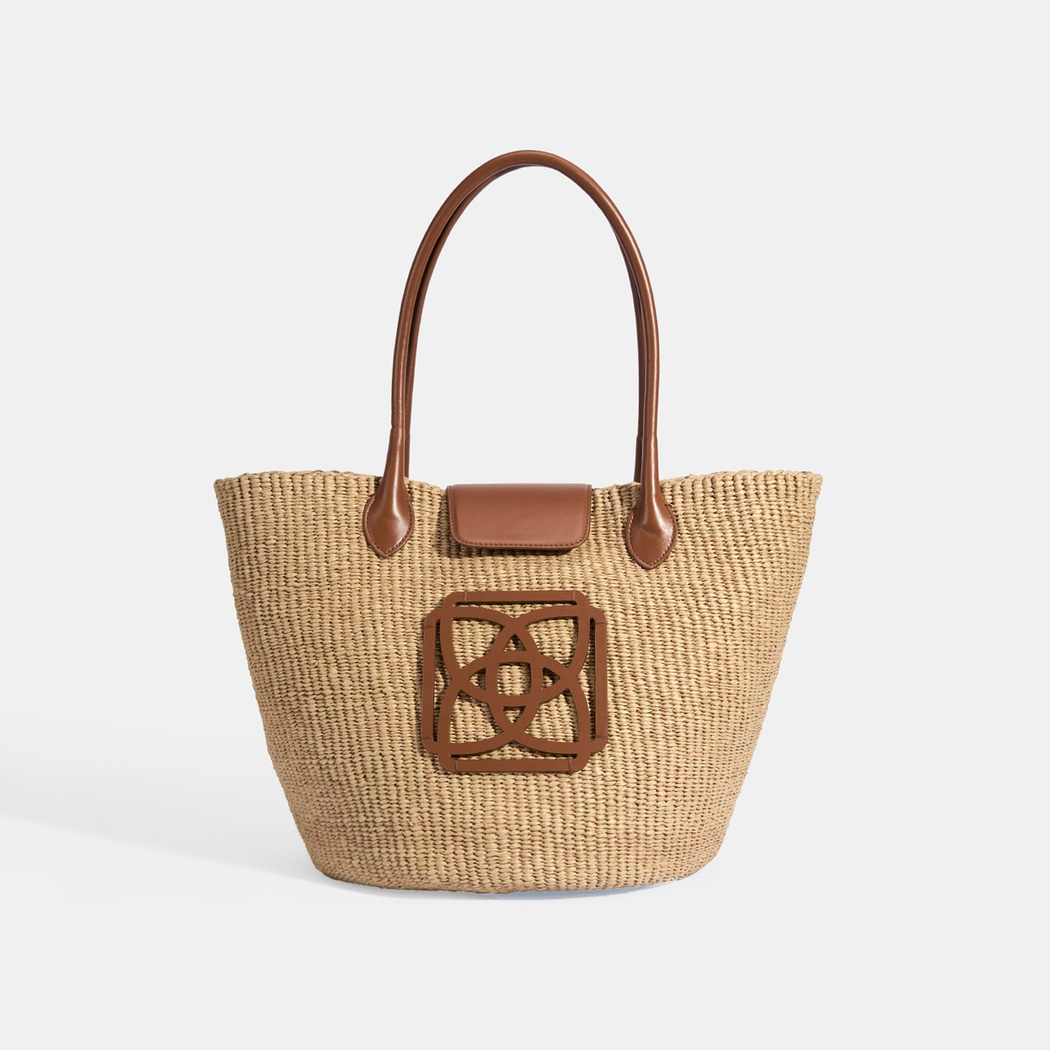 Kadın Taba Monogram Logolu Hasır Omuz Çantası