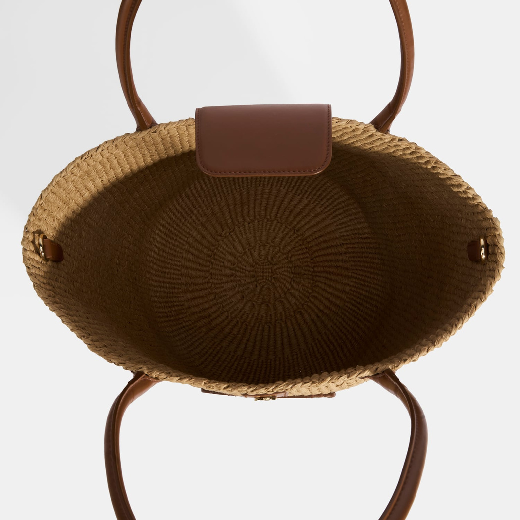 Kadın Taba Monogram Logolu Hasır Omuz Çantası