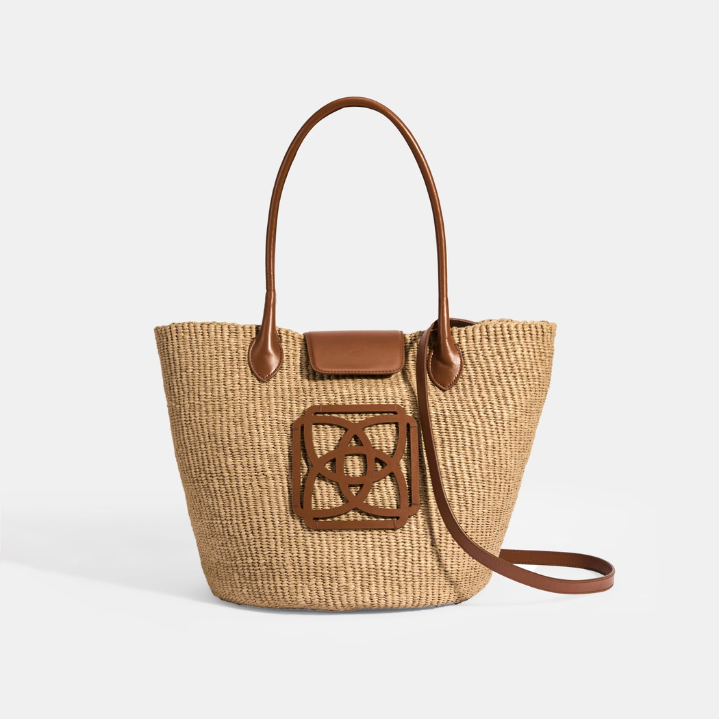 Kadın Taba Monogram Logolu Hasır Omuz Çantası