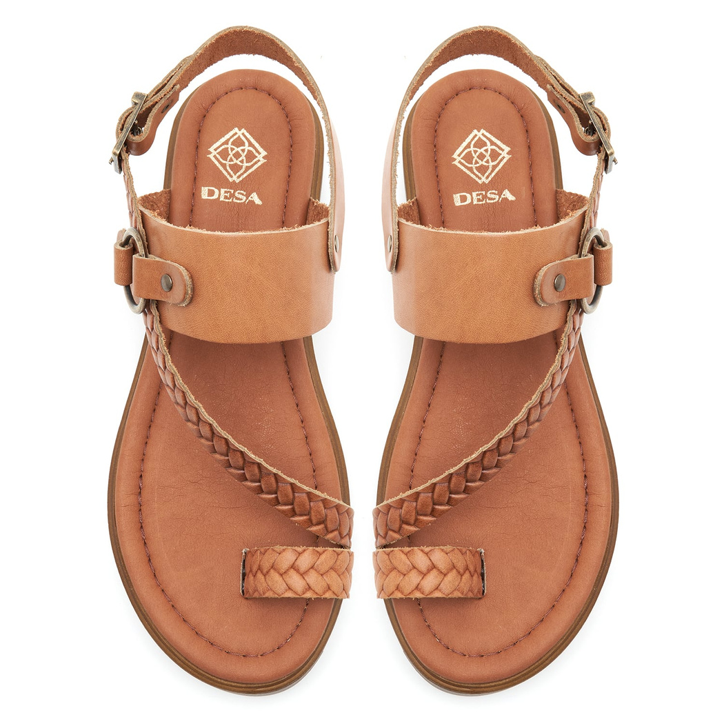 Kadın Taba Örgü Baskılı Deri Sandalet