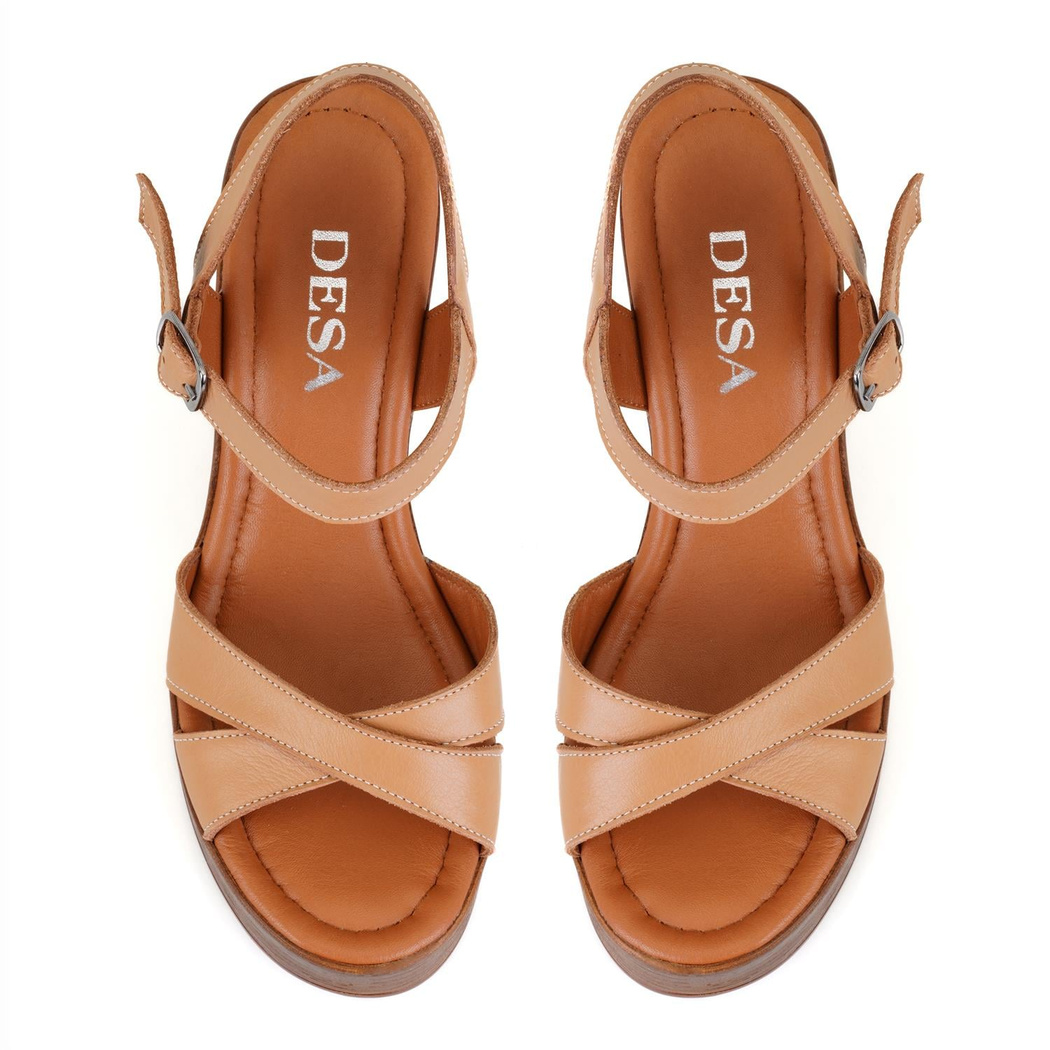 Kadın Taba Platform Topuklu Deri Sandalet