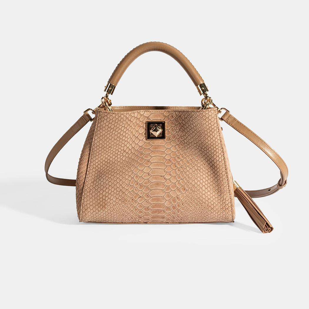 Kadın Taba Püskül Aksesuarlı Deri El Çantası